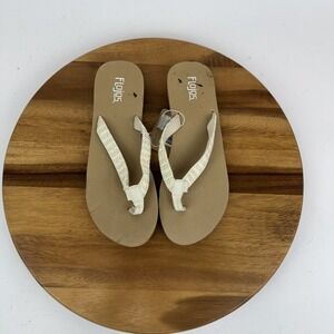 New‎ Womens Flojos Juno Ivory Metallic Weave Thong Flip Flops Sandals Size 11 M
